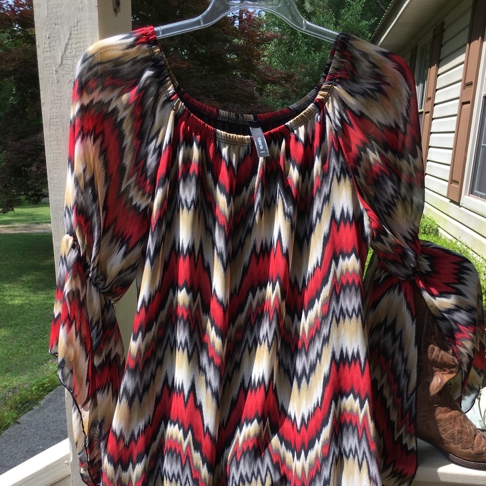 Beautiful red, black, tan dress/tunic size LG by Yahada